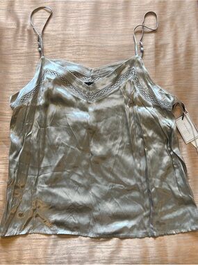 1.state Silky Lace-Trim Spaghetti Strap Tank Top - Light Silver metallic XL